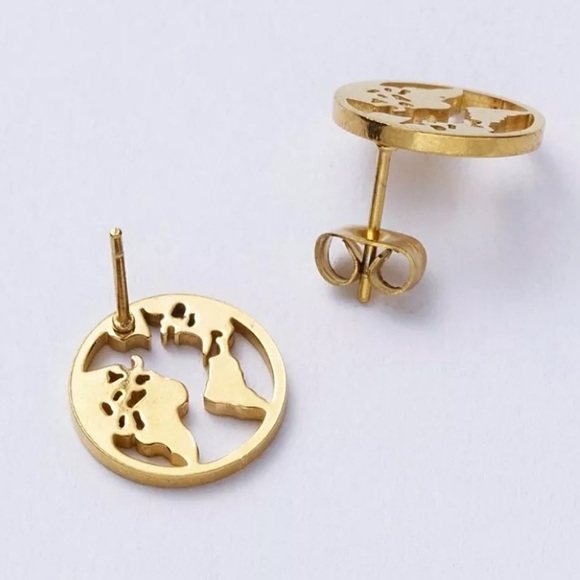 🎁 Gold World Stud Earrings Globe New NIP - Picture 2 of 3